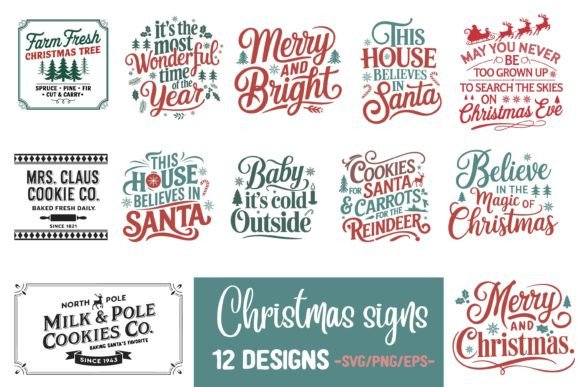 Download Vintage Christmas Sign Design Bundle - Christmas sign Collection
