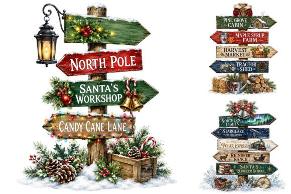 Download Watercolor Christmas Signpost PNG Bundle - Christmas sign Collection