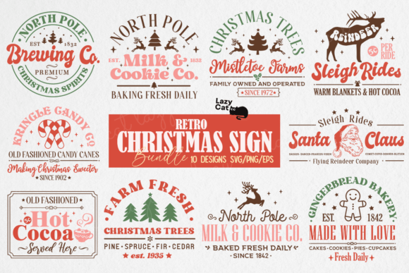 Download Retro Christmas Sign SVG Design Bundle - Christmas sign Collection